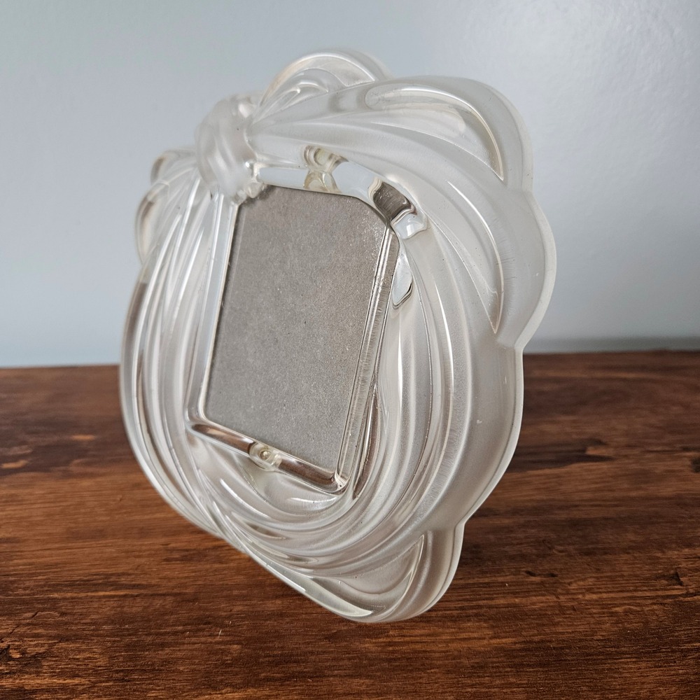 Vintage 80s MIKASA Frosted Glass Bow Ribbon Picture Frame Tabletop Decor